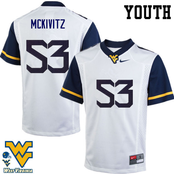 Youth #53 Colton McKivitz West Virginia Mountaineers College Football Jerseys-White - Click Image to Close